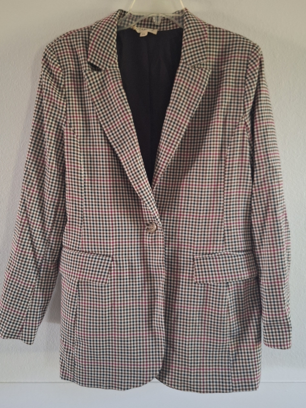 Marled Pink & Black Houndstooth Single-Button Blazer